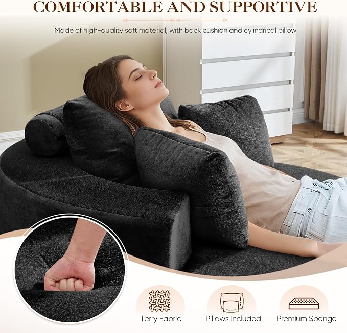 Antetek Oversized Round Chaise Longue Chair Indoor, Modern 55-inch Upholstered - Image 4