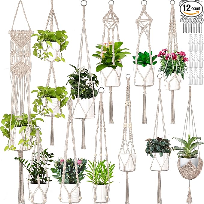 Hoteam 12 Pcs Macrame Plant Hangers Macrame Hanging Planters by Hoteam