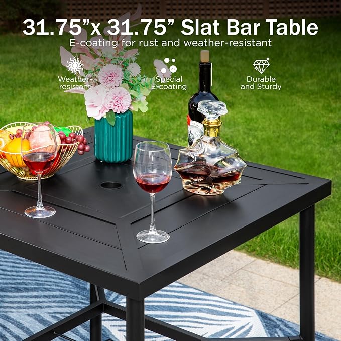 PHI VILLA 5 Piece Outdoor Bar Furniture Set, Counter Height Patio Bar Bistro - Image 5