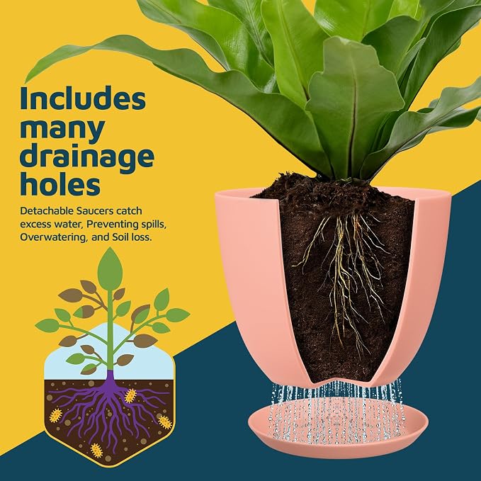 Pink Plant Pots with Drainage Holes & Saucers 3 Pack, Indoor & Outdoor - Image 6