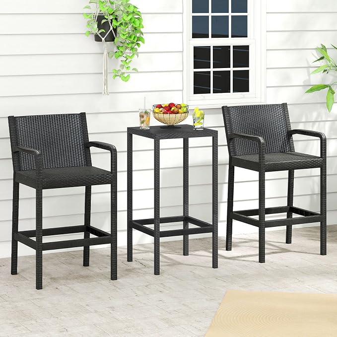 Tangkula 3 Pieces Patio Bar Set, Oudoor Curved Heavy Duty Bar Chairs and Square - Image 2