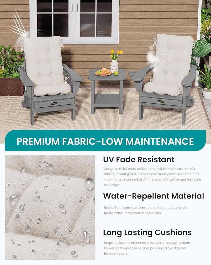 SERWALL HDPE Outdoor Rocking Chair Cushion Set of 2 Memory Foam Cushion Beige - Image 8