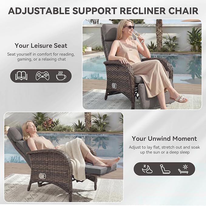 3 Pieces Zero Gravity Wicker Patio Recliner Chairs Set of 2 - Image 5