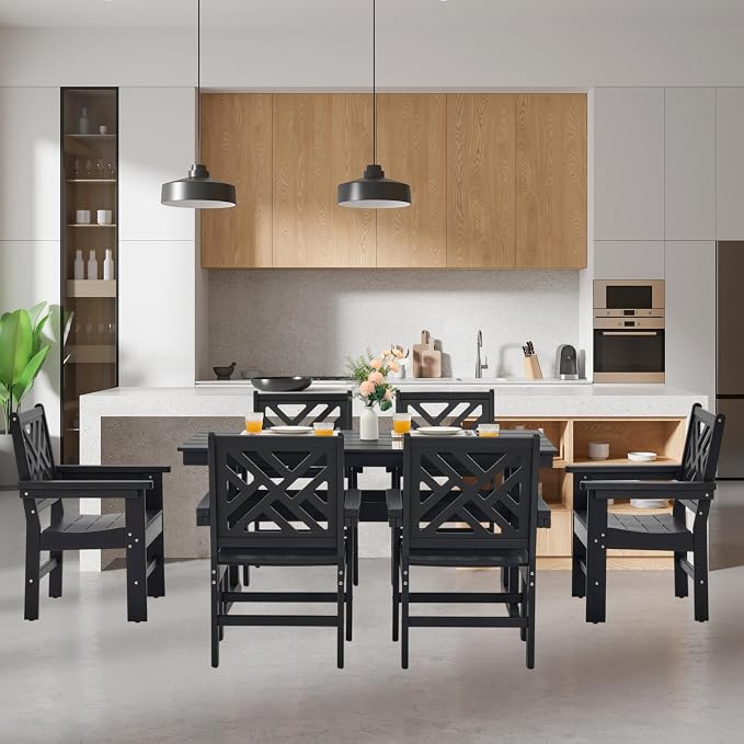 HDPE Dining Table Set for 6, 7-Piece Outdoor Table and Chairs Include 6 Dining - Image 7