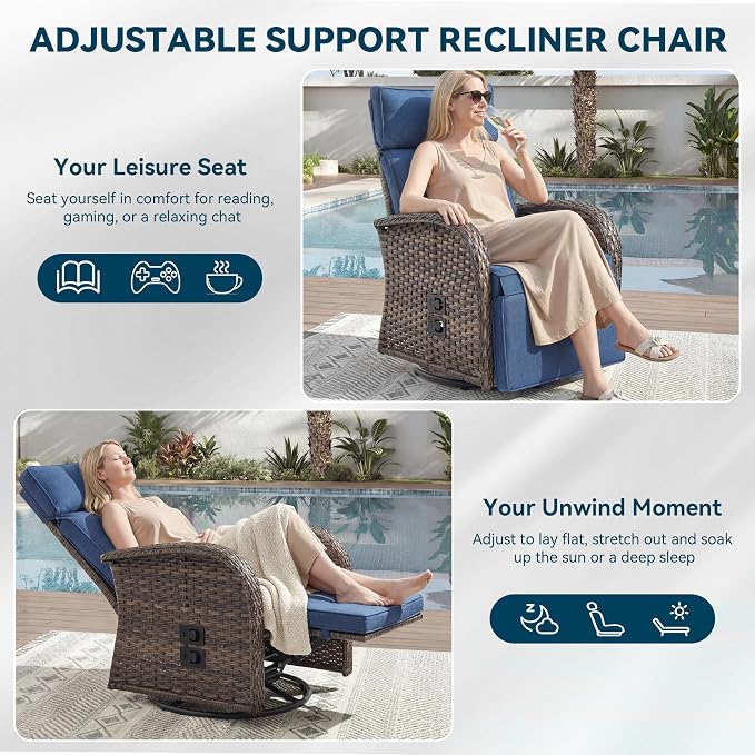 3 Pieces Zero Gravity Patio Swivel Rocking Recliner Chairs Set of 2 - Image 5