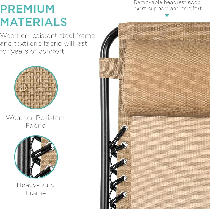 Best Choice Products Set of 2 Adjustable Steel Mesh Zero Gravity Lounge Chair - Image 7