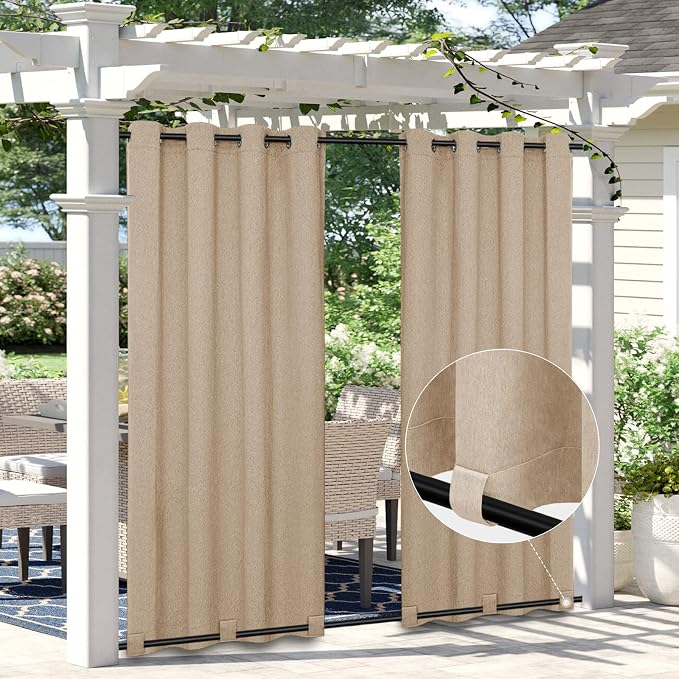 Easy-Going Linen Look Outdoor Curtains Waterproof Windproof Porch Curtains by Easy-Going