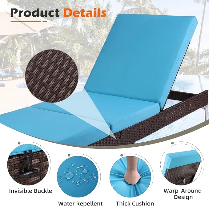HOMREST Outdoor Chaise with Pneumatic Adjustable Backrest, Rattan Pool - Image 5