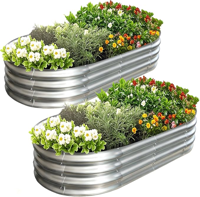 Galvanized Raised Garden Bed Kit, Planter Garden Boxes Outdoor, Oval Large Metal by AmazStove