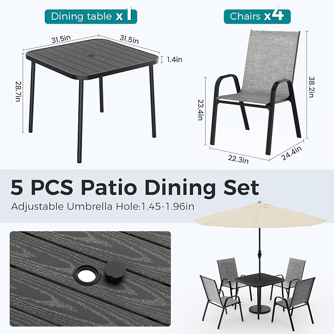 Pamapic Outdoor Dining Sets for 4, Square Steel Slat Table - Image 5