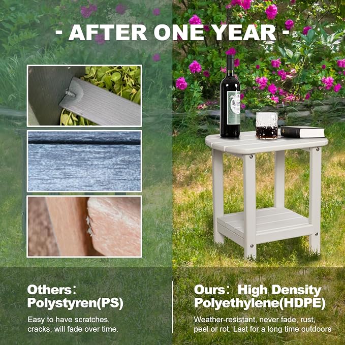 nalone Adirondack Side Table 16.5" Outdoor Side Table HDPE Plastic Double - Image 6