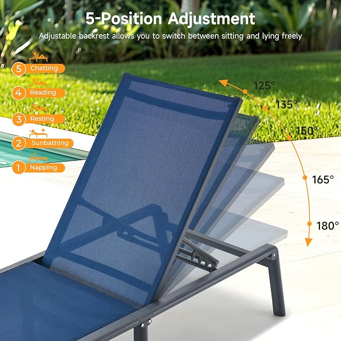 Aluminum Chaise Lounge Chair Outdoor, Foldable & Assembly Free Outdoor Lounge - Image 7
