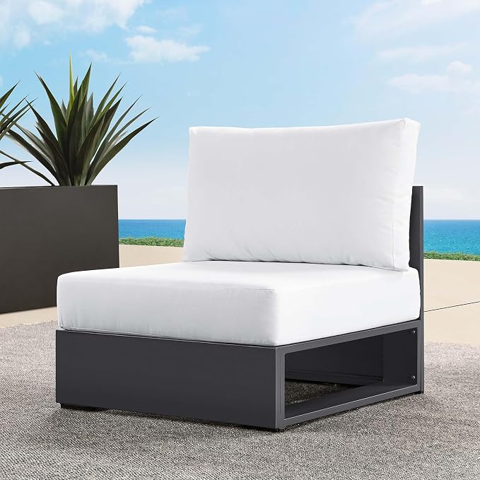 Modway Tahoe Aluminum Armless Patio Gray White Modular Weather-Resistant - Image 2