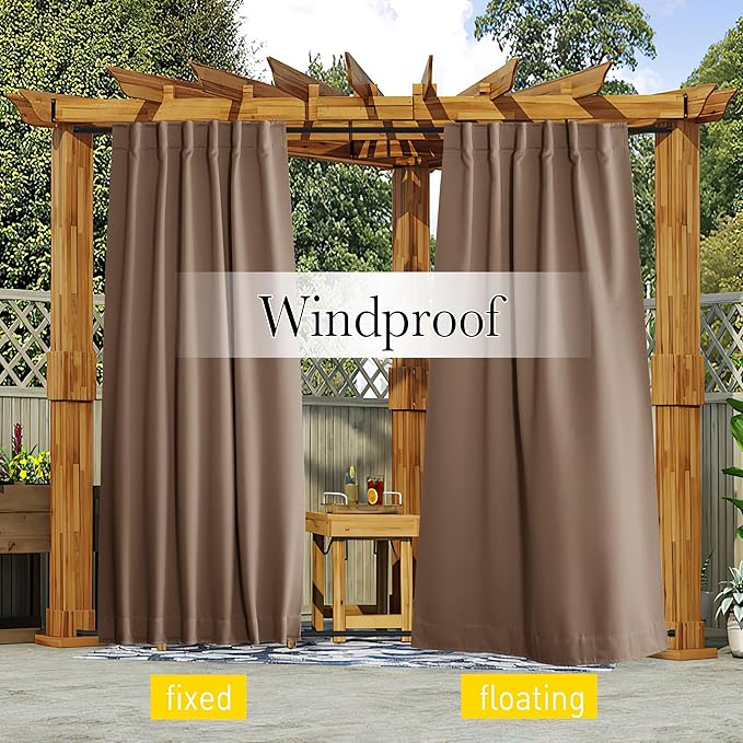 NICETOWN 2 Panels Waterproof Outdoor Curtains Fixed Pocket & Back Tab on Top & - Image 2