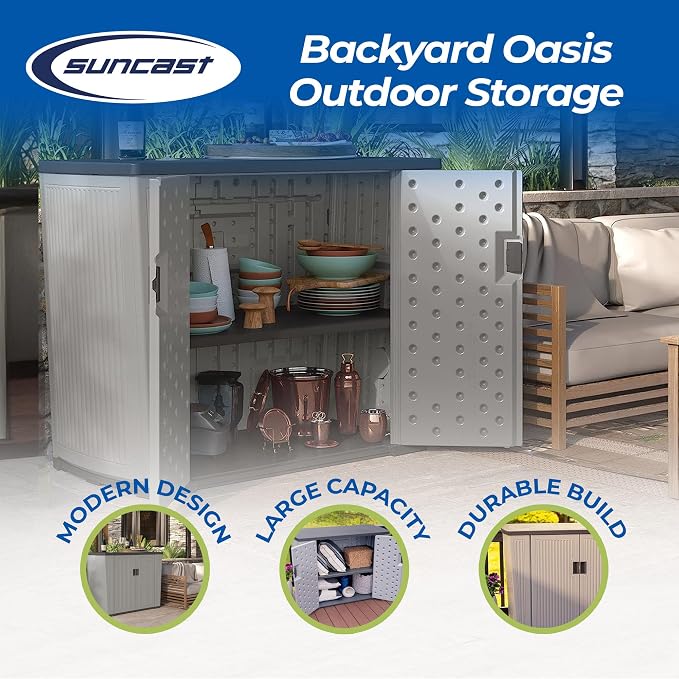 Suncast 130-Gallon Backyard Oasis Basic Unit Lockable Outdoor Storage Cabinet - Image 2