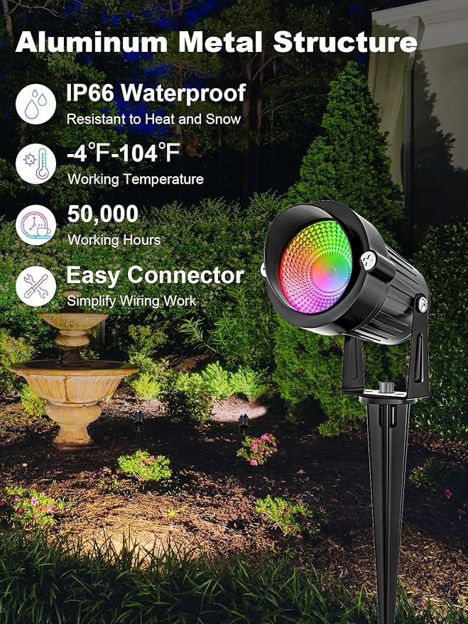 ZUCKEO All-in-One RGB Low Voltage Landscape Lighting Kit, 5W LED Color Changing - Image 5