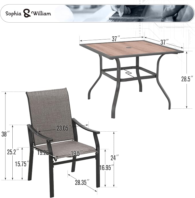 Sophia & William 5-Piece Outdoor Dining Set, 4 Comfortable Textilene Chairs and - Image 7