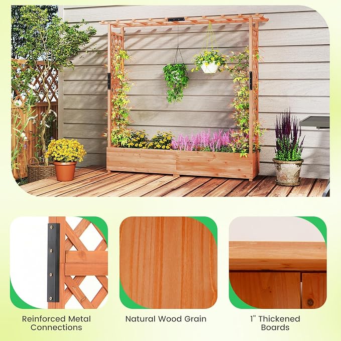 Giantex Raised Garden Bed with Trellis & Hanging Roof, Wood Planter Box with - Image 8