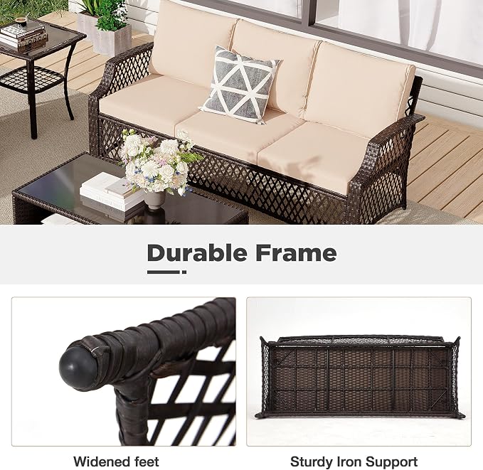 HOMREST 7 Piece Patio Furniture Set, Wicker Outdoor Conversation Set - Image 6