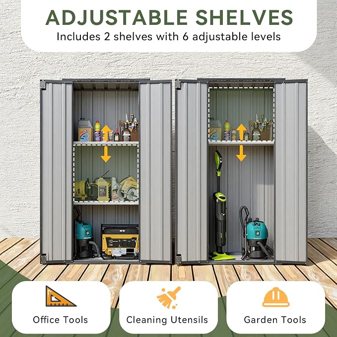 Aoxun 2.5’x1.5’ Outdoor Storage Cabinet, Outdoor Metal Storage Shed - Image 6