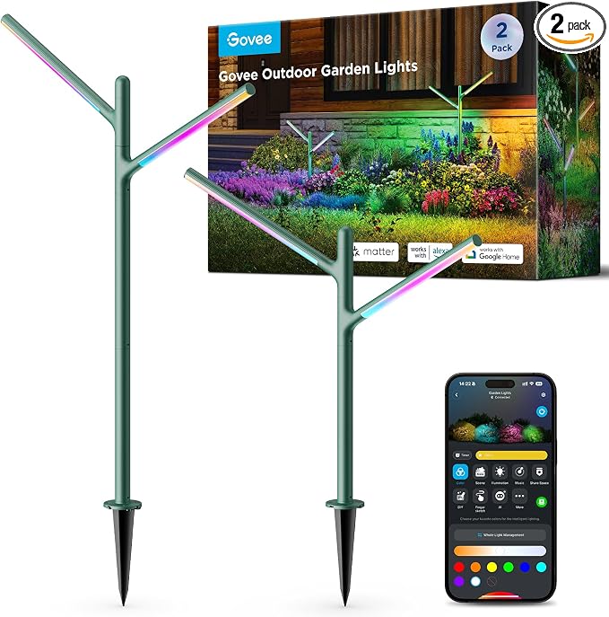 Govee Outdoor Garden Lights 2 Pack, RGBWWIC Smart LED Pathway Lights by Govee