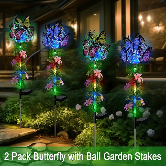 Solar Lights Outdoor Pathway, 2 Pack Butterfly - Image 5
