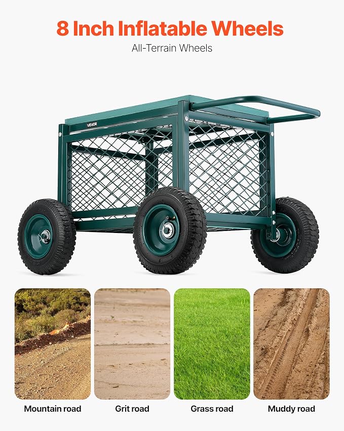 VEVOR Rolling Garden Cart with Seat, Metal Rolling Garden Work Seat with Wheels - Image 2