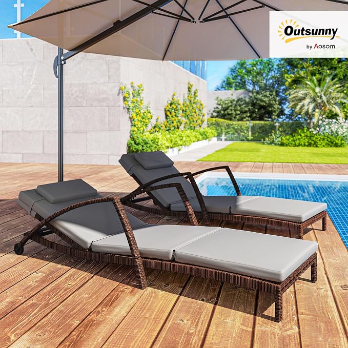 Outsunny Wicker Chaise Lounge Chair Outdoor Set of 2, 5-Position Adjustable - Image 2