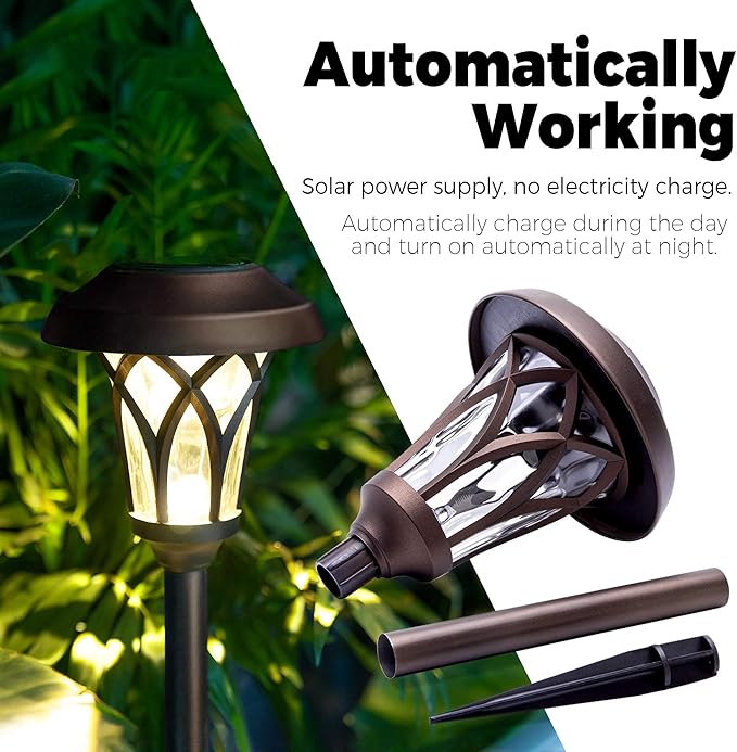 GIGALUMI 6 Pack Solar Pathway Lights Outdoor, Metal Glass & ABS Solar Landscape - Image 5