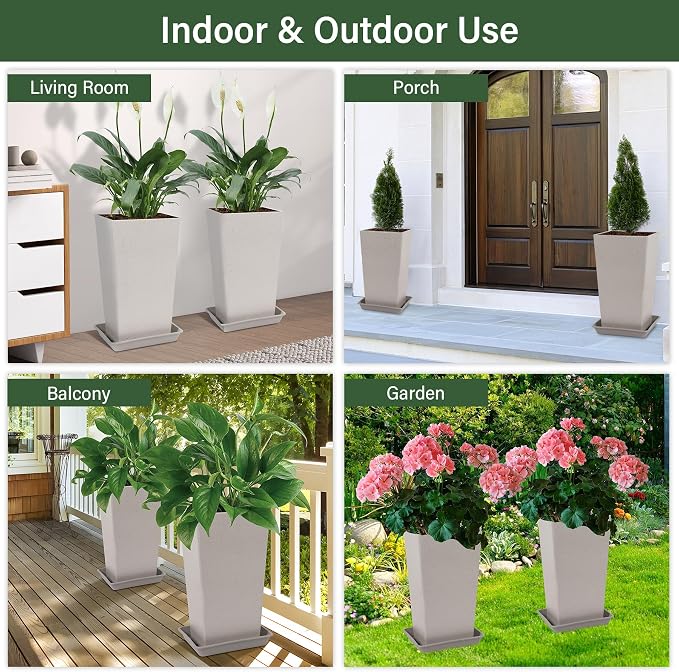 Set of 2 Tall Planter, 21 inch Large Plastic Planter - Image 6