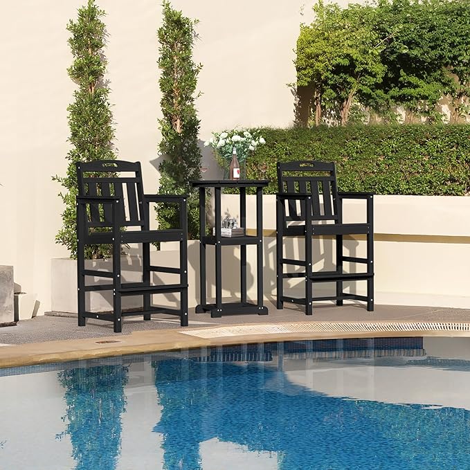 Outdoor Patio Bar Height Chair, All-Weather HDPE Tall Balcony Adirondack Stools - Image 6