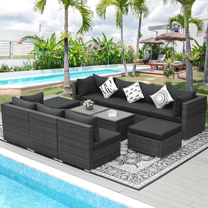NICESOUL 11 Piece Modern Outdoor Furniture Sofa Set, Extra Large Size Wicker - Image 3