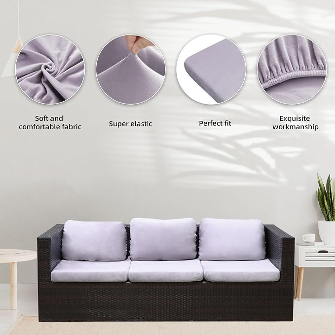 8Pcs Stretch Velvet Patio Cushion Cover, - Image 3