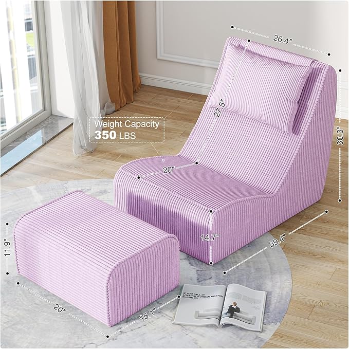 Giant Bean Bag Chair for Adults, Corduroy Chaise Lounge - Image 2