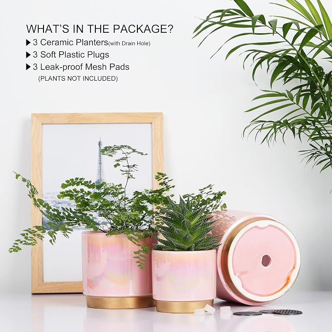 Gepege Pink Indoor Plant Pots for Plants, Ceramic Planter - Image 3
