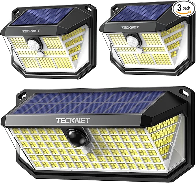 TECKNET Super Bright Solar Lights Outdoor 3 Pack, 2×231 LED and 1×416 LED by Tecknet