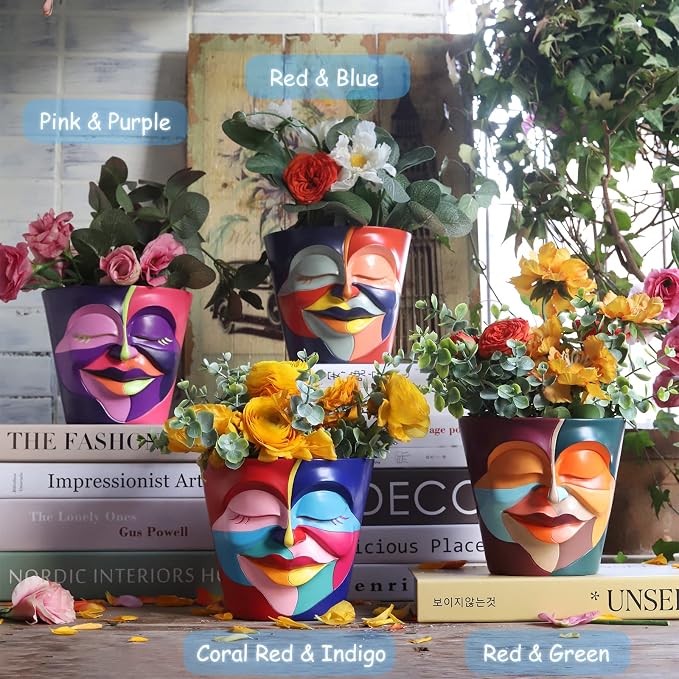 GUGUGO Abstract Rainbow Head Planter, Graffiti Face Planters Pots - Image 2