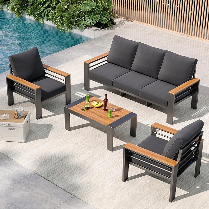 Aoxun Aluminum Outdoor Patio Furniture Set, 5 Seats Outdoor Sectional by Aoxun