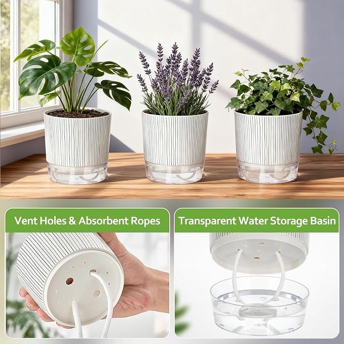 3 Pack Self Watering Pots Set, 5.5 Inch Self Watering Pots - Image 4