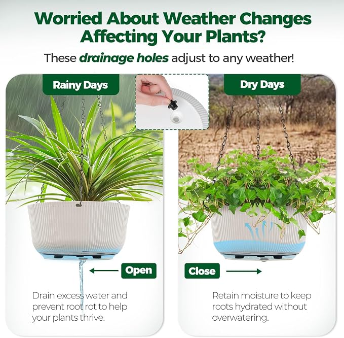 T4U Hanging Planter Self Watering 8 Inch, 2 Pack White Indoor Hanging Plant pots - Image 5