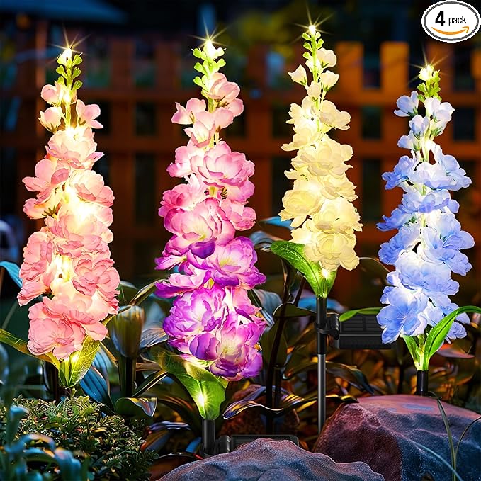 KOOPER Solar Lights Outdoor Garden Decor, 4 Pack Upgraded Delphinium Solar by KOOPER