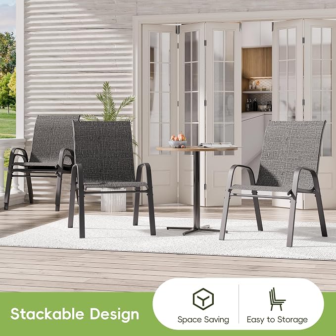 Patio Chairs Set of 2, Outdoor Dining Chairs Stackable - Image 4