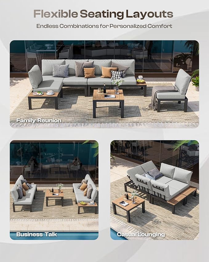 Aluminum Outdoor Patio Sofa Set, 2 Seats Modular Sectional Reclining Loveseat - Image 3