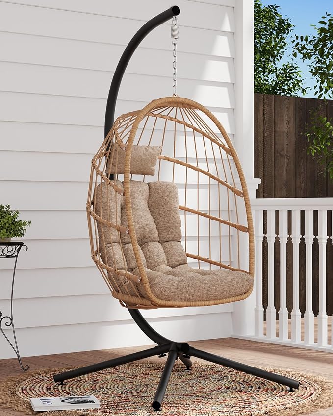 SWITTE Egg Chair Outdoor with Stand, Indoor Wicker Hanging Egg Swing Chair with - Image 9