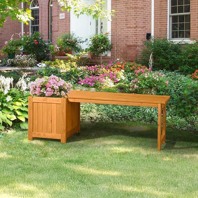 VINGLI Outdoor Wood Bench with Planter Boxes, 2-in-1 All-Weather Porch Bench - Image 9