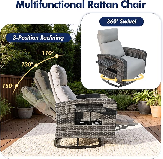 Outdoor Recliner Chair, Wicker Patio Recliners - Image 3