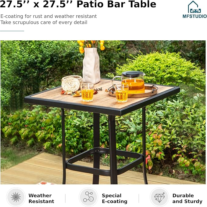 MFSTUDIO 5 Piece Outdoor Swivel Bar Set, Outdoor Bar Table and Chairs Set - Image 6