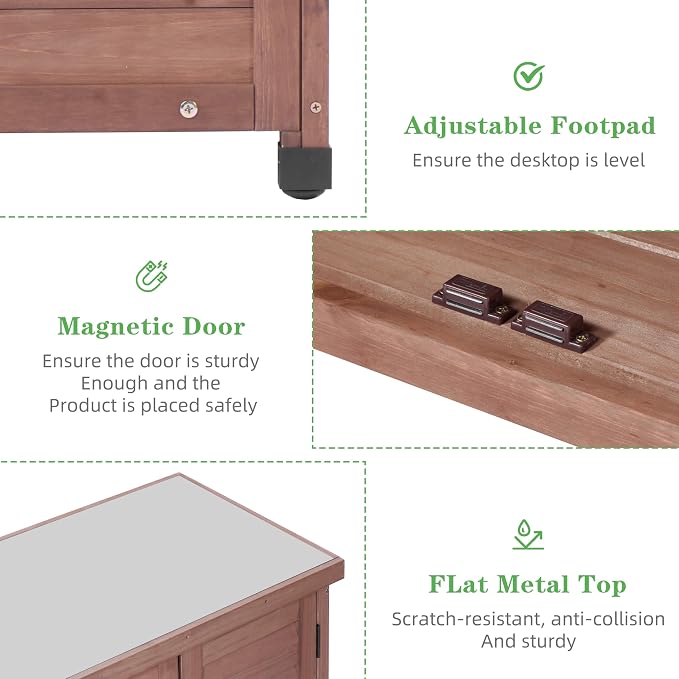 Outdoor Potting Bench with Storage Cabinet and Metal Top, Wood Workstation - Image 6