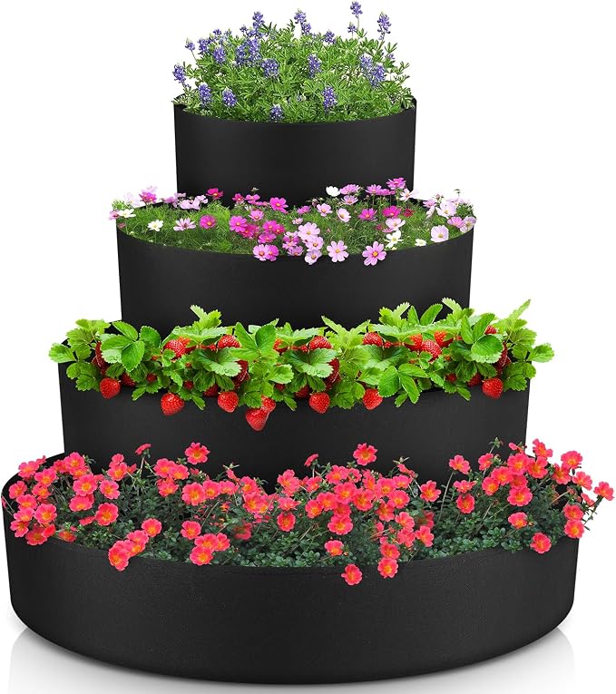 4 Pcs Plant Grow Bags 4 Tiered Strawberry Planter Tower Fabric Raised Garden by Unknown