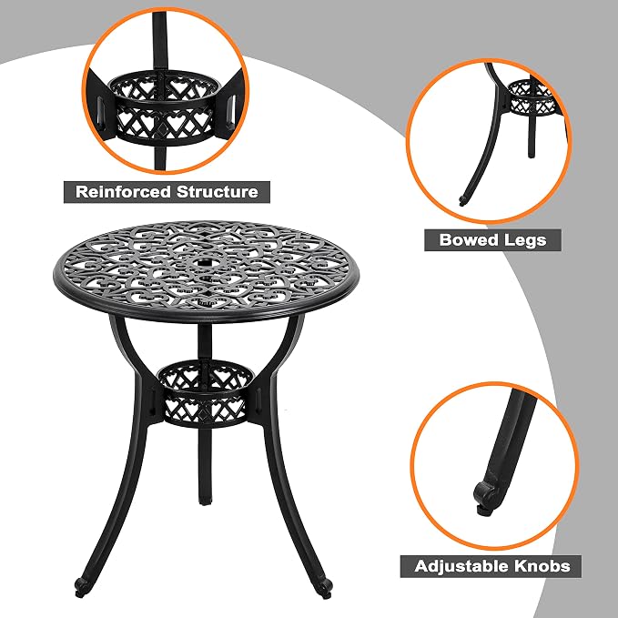 NUU GARDEN 3-Piece Outdoor Bistro Set, Round 24 Inch Cast Aluminum Bistro Table - Image 8